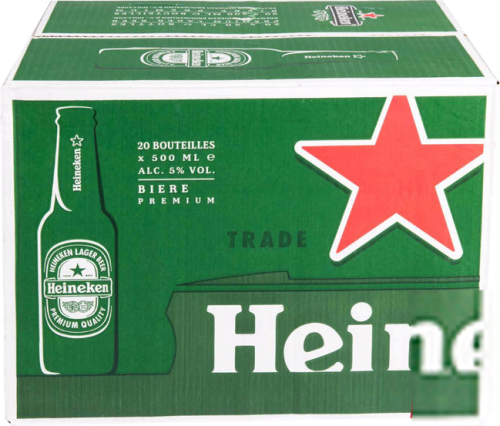 Heineken, doos met 20 flessen van 0,50 liter Heineken, doos met 20 flessen van 0,50 liter